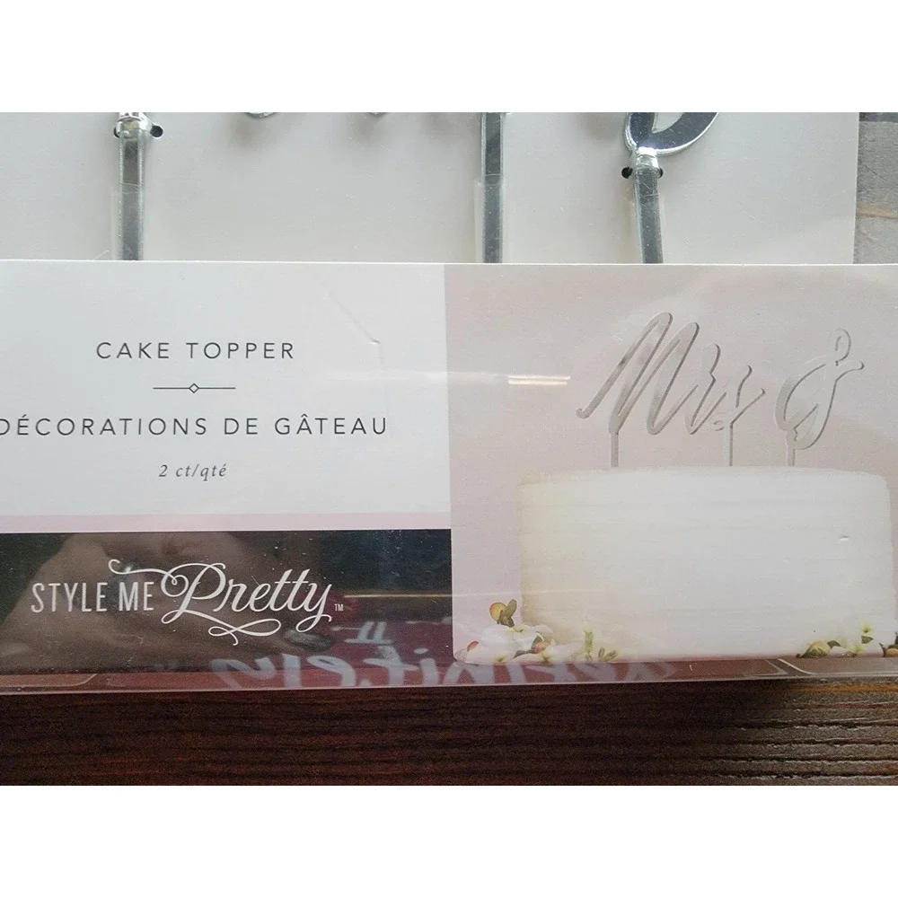 Style Me Pretty Cake Topper Wedding Mr. & Mrs. Set Silver